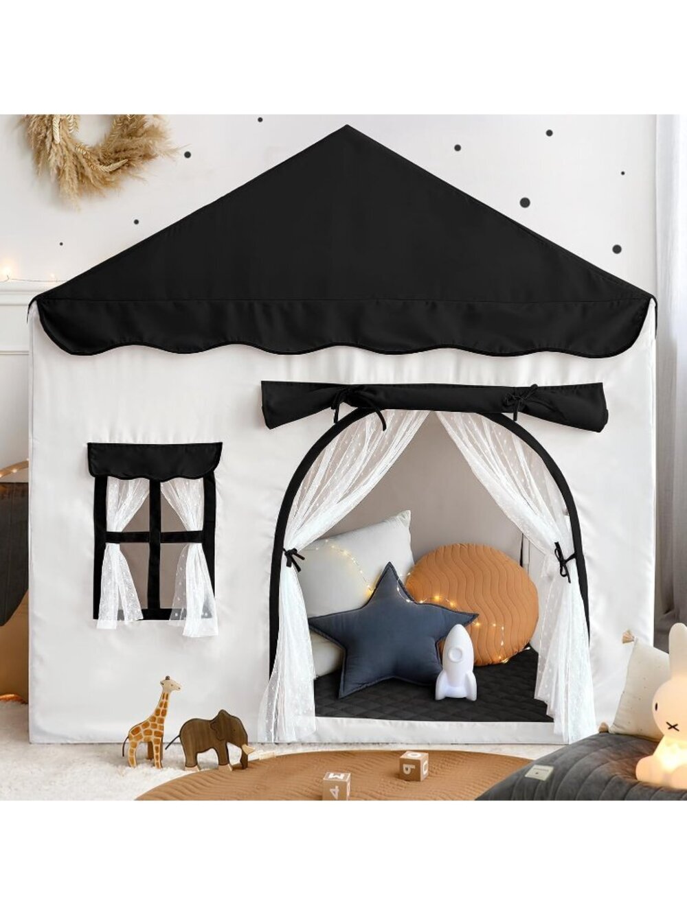 Kids Play Tent Black with Double Door Playhouse Tents Christmas House Gift